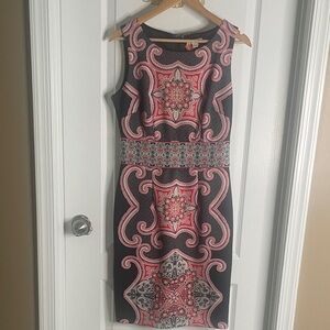 New York & Company Black and Pink Patterned Midi Dress